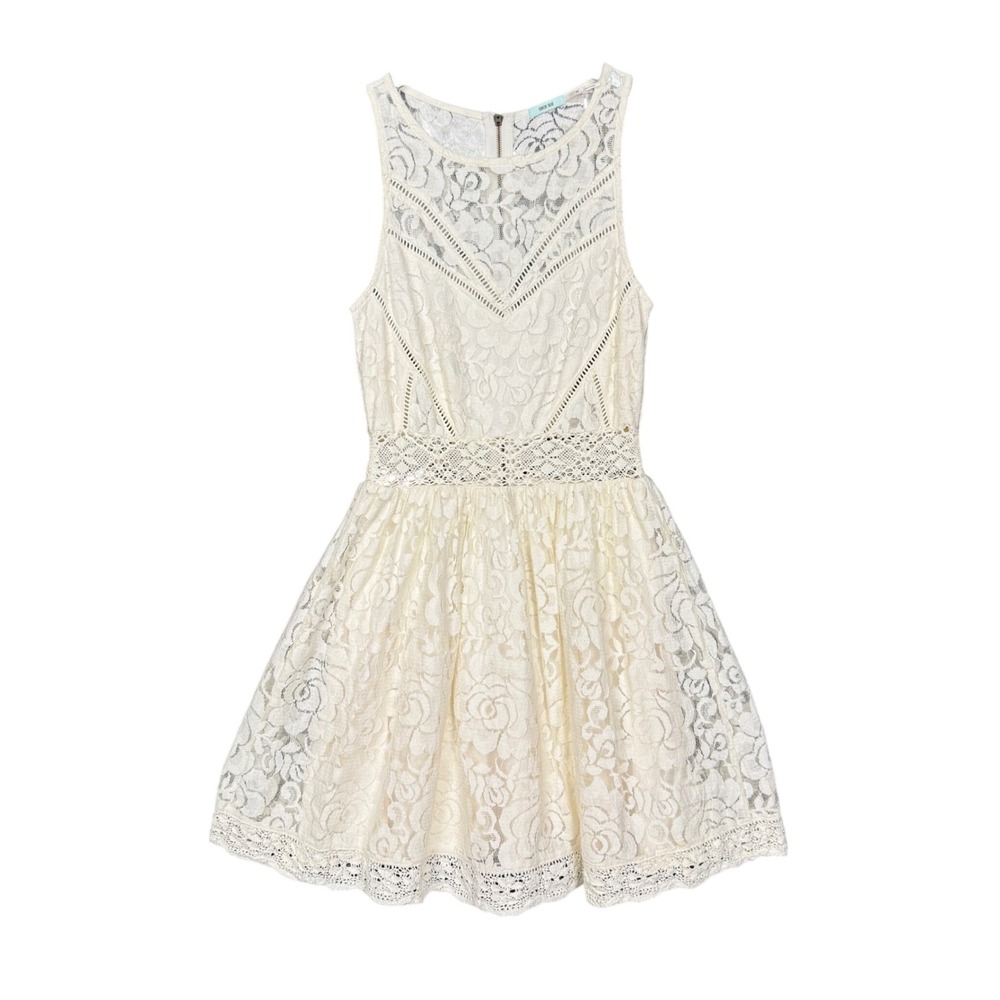 Kimchi Blue Dress XS Cream Lace Dress Sleeveless Fit and Flare Sheer Waist UO